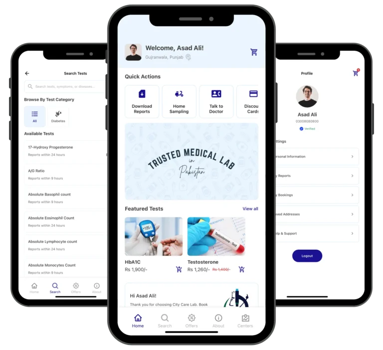 City Care Lab app screens